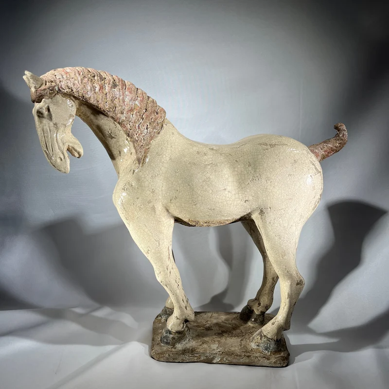 Chinese Tang style horse figure in polychrome terracotta, 20th century