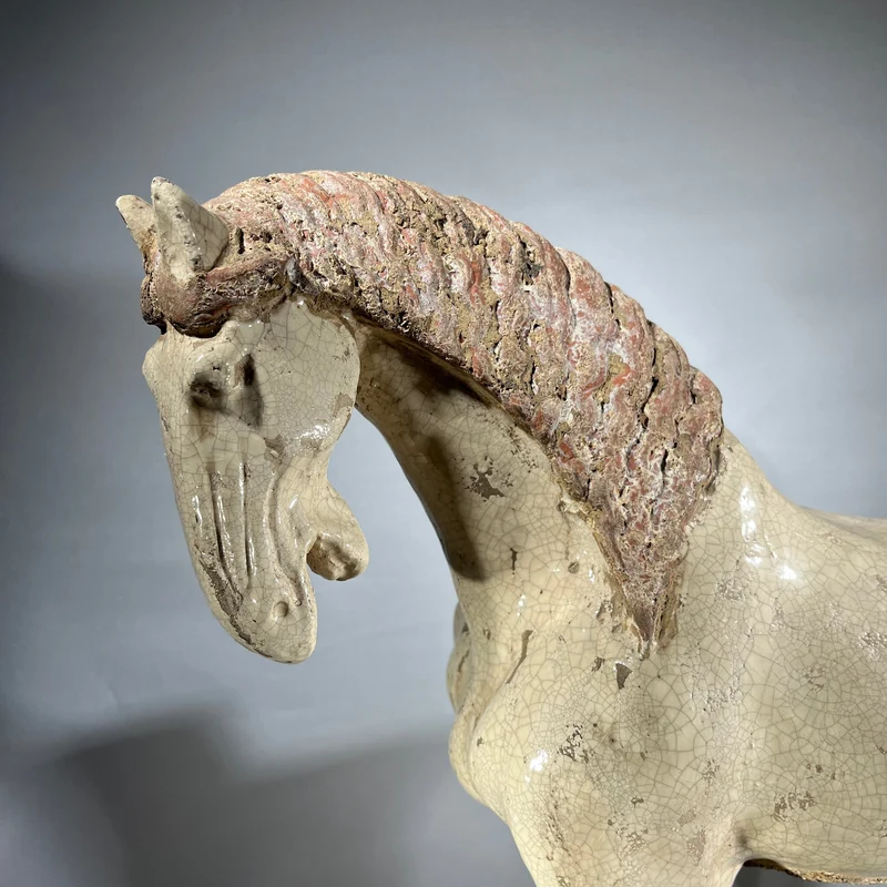 Chinese Tang style horse figure in polychrome terracotta, 20th century