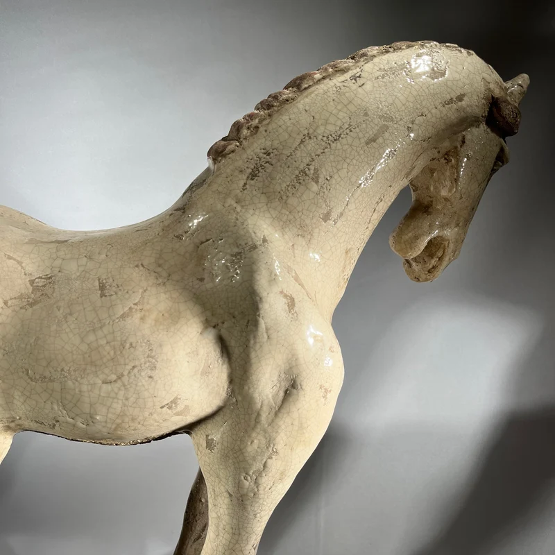 Chinese Tang style horse figure in polychrome terracotta, 20th century