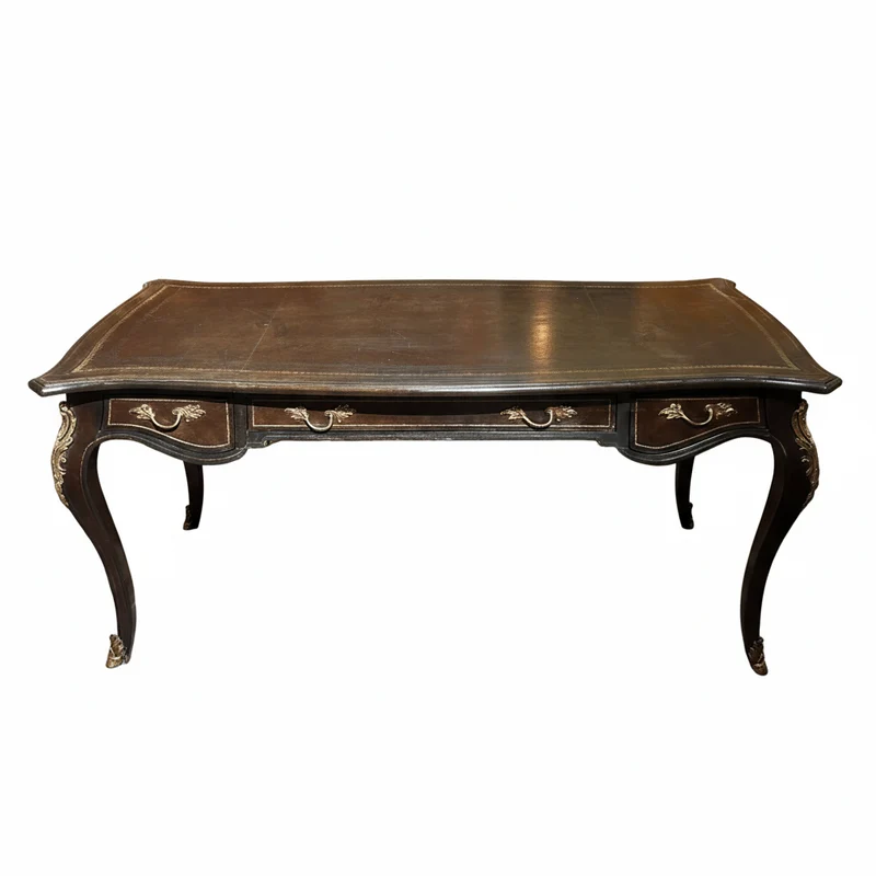 Large French bureau-plat desk with Louis XV style leather top