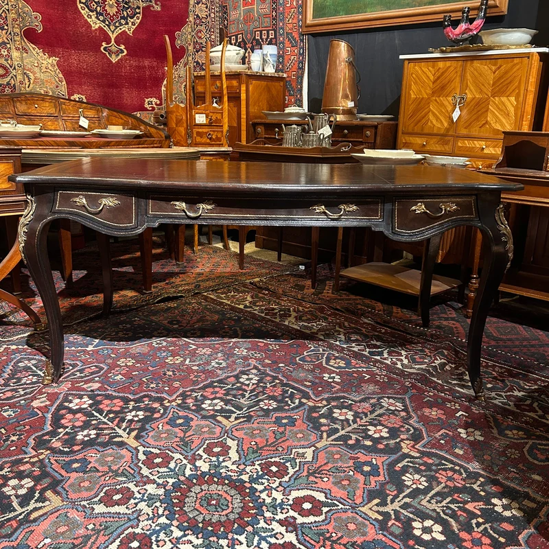 Large French bureau-plat desk with Louis XV style leather top