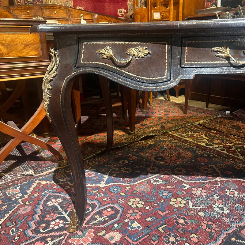 Large French bureau-plat desk with Louis XV style leather top
