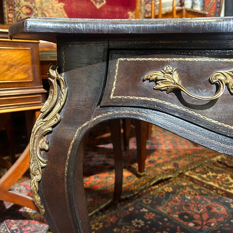 Large French bureau-plat desk with Louis XV style leather top
