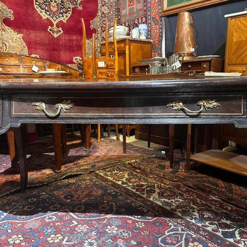 Large French bureau-plat desk with Louis XV style leather top