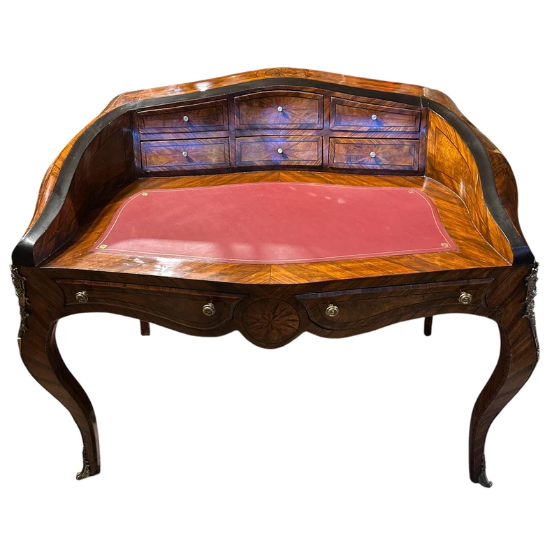 French Louis XV desk, fine marquetry, bombé-contra-bombé, early 20th century