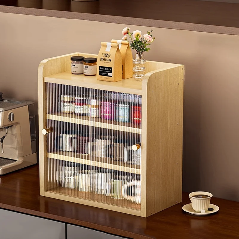 Modern Minimalist Eco-Friendly Engineered Wood Acrylic Rectangular Desktop Storage Shelf 2/3/4-Tier Dustproof Cup Storage For Living Room & Bedroom
