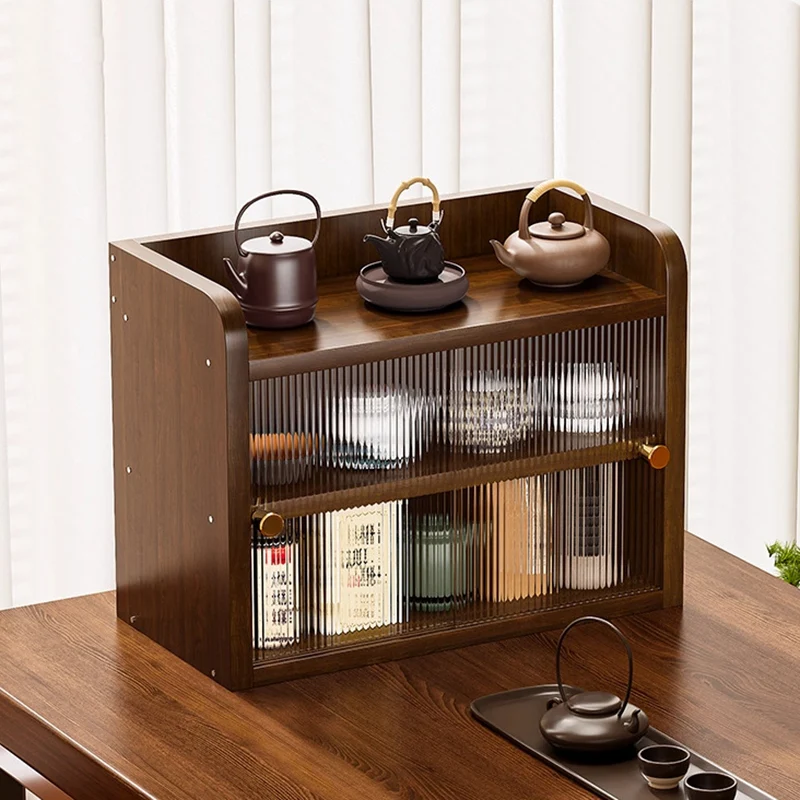 Modern Minimalist Eco-Friendly Engineered Wood Acrylic Rectangular Desktop Storage Shelf 2/3/4-Tier Dustproof Cup Storage For Living Room & Bedroom