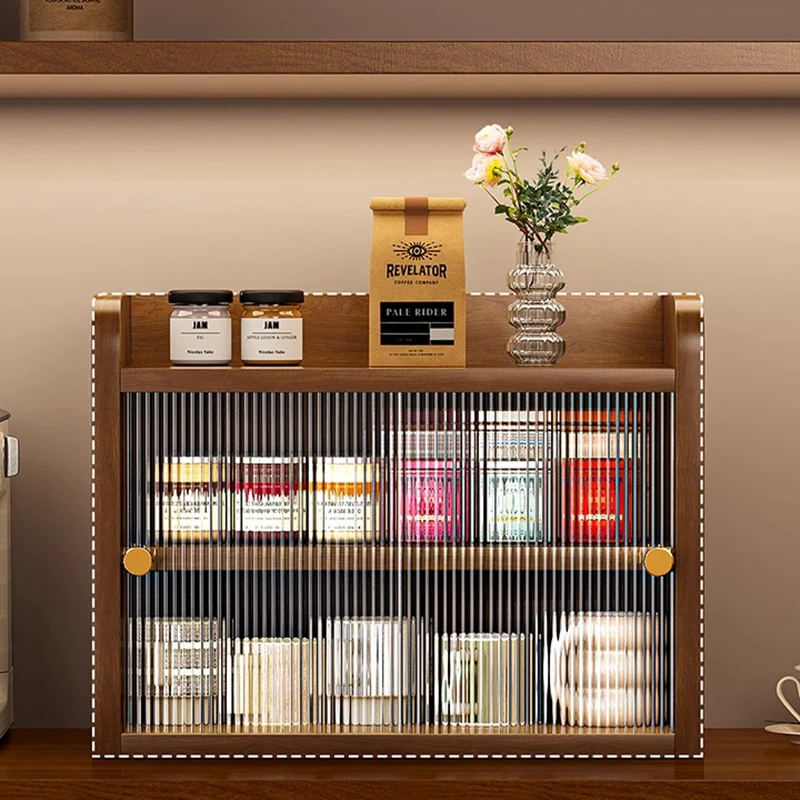Modern Minimalist Eco-Friendly Engineered Wood Acrylic Rectangular Desktop Storage Shelf 2/3/4-Tier Dustproof Cup Storage For Living Room & Bedroom
