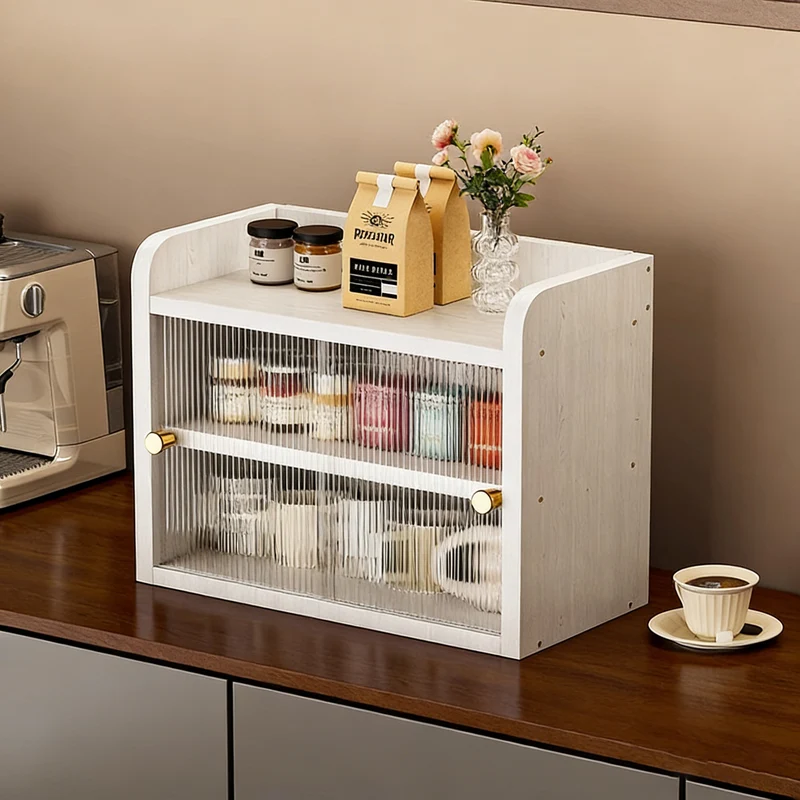 Modern Minimalist Eco-Friendly Engineered Wood Acrylic Rectangular Desktop Storage Shelf 2/3/4-Tier Dustproof Cup Storage For Living Room & Bedroom
