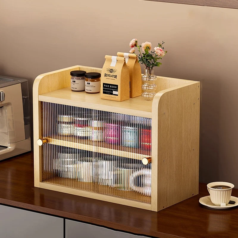 Modern Minimalist Eco-Friendly Engineered Wood Acrylic Rectangular Desktop Storage Shelf 2/3/4-Tier Dustproof Cup Storage For Living Room & Bedroom