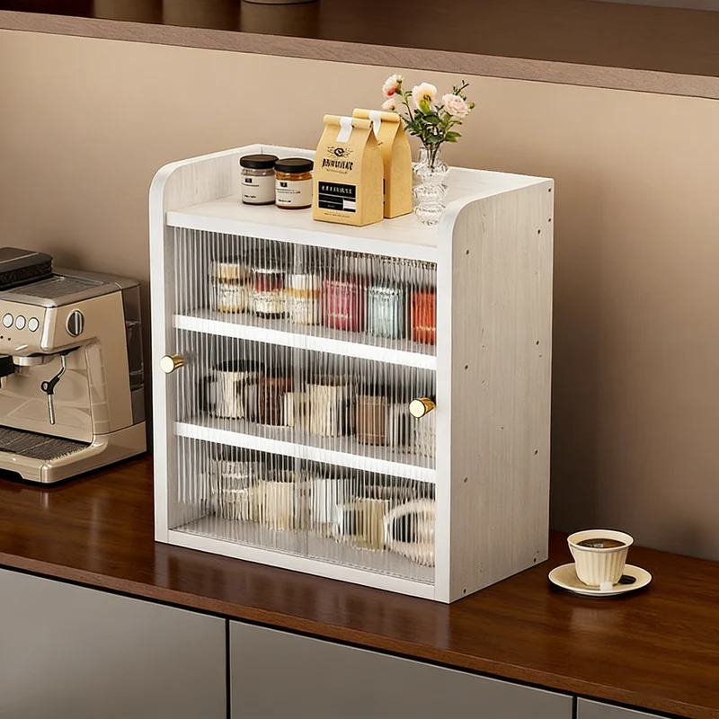 Modern Minimalist Eco-Friendly Engineered Wood Acrylic Rectangular Desktop Storage Shelf 2/3/4-Tier Dustproof Cup Storage For Living Room & Bedroom