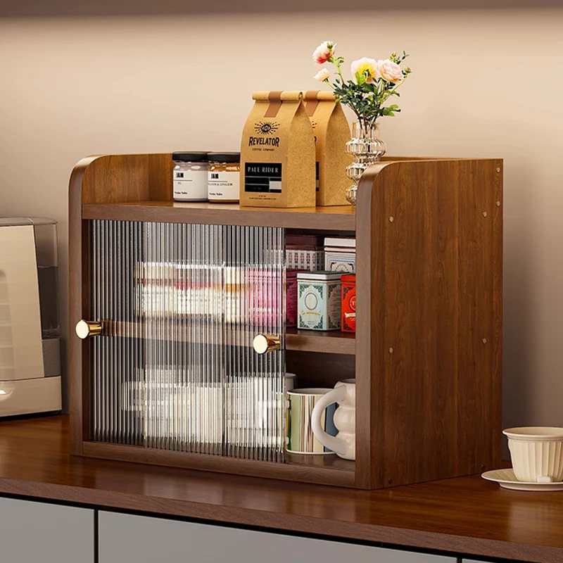 Modern Minimalist Eco-Friendly Engineered Wood Acrylic Rectangular Desktop Storage Shelf 2/3/4-Tier Dustproof Cup Storage For Living Room & Bedroom