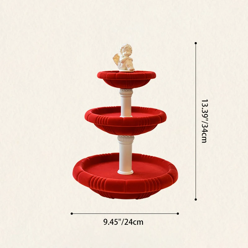 Contemporary Creative Resin Flocked Wishing Fountain-Inspired Design Swivel Desktop Storage Shelf 3-Tier For Perfume, Cosmetics & Aromatherapy For Living Room & Entryway