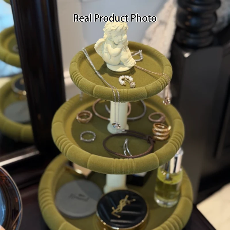 Contemporary Creative Resin Flocked Wishing Fountain-Inspired Design Swivel Desktop Storage Shelf 3-Tier For Perfume, Cosmetics & Aromatherapy For Living Room & Entryway