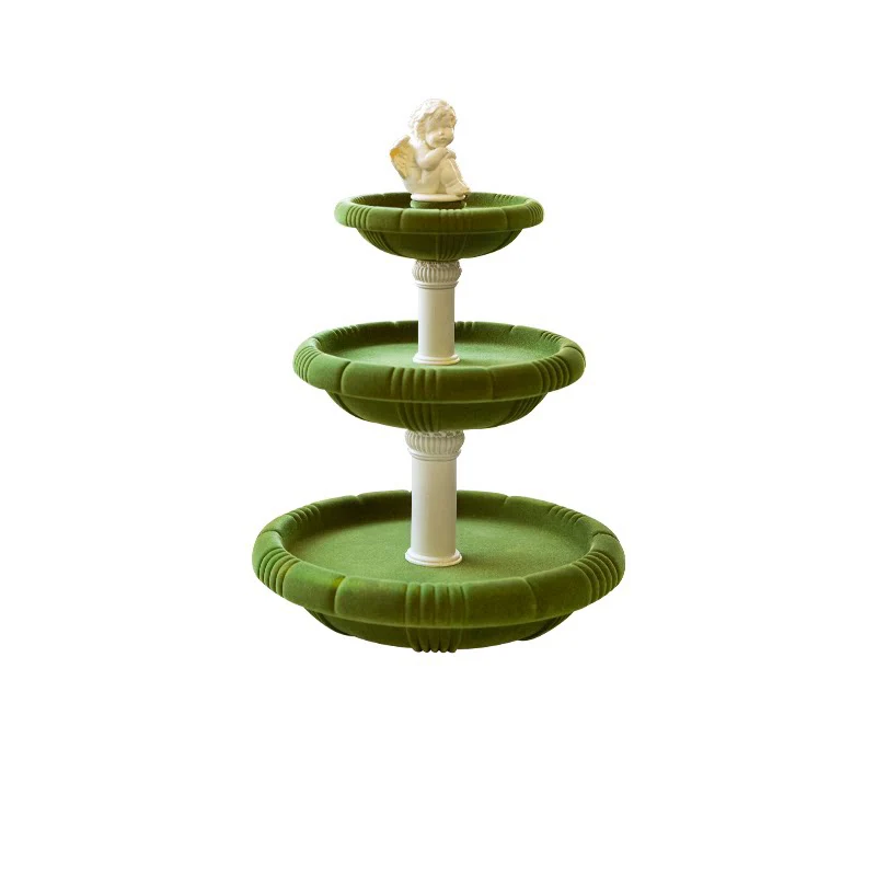 Contemporary Creative Resin Flocked Wishing Fountain-Inspired Design Swivel Desktop Storage Shelf 3-Tier For Perfume, Cosmetics & Aromatherapy For Living Room & Entryway