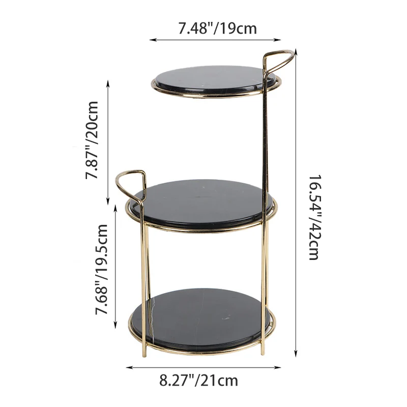 Modern Minimalist Marble PU Leather Hardware Round Desktop Storage Shelf 3-Tier Large Capacity Storage For Living Room & Entryway