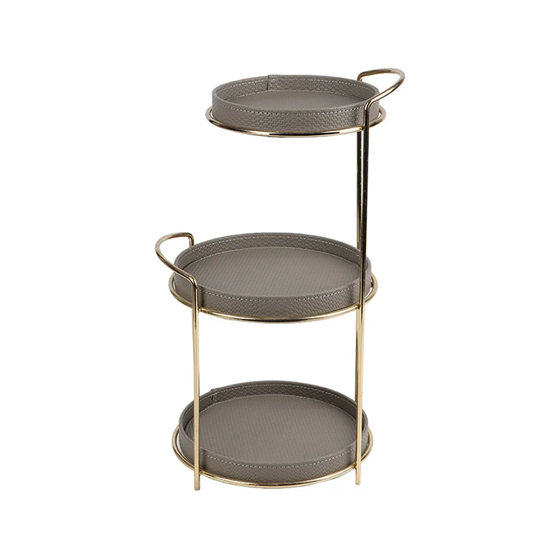 Modern Minimalist Marble PU Leather Hardware Round Desktop Storage Shelf 3-Tier Large Capacity Storage For Living Room & Entryway