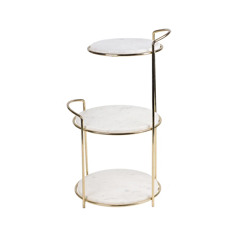 Modern Minimalist Marble PU Leather Hardware Round Desktop Storage Shelf 3-Tier Large Capacity Storage For Living Room & Entryway