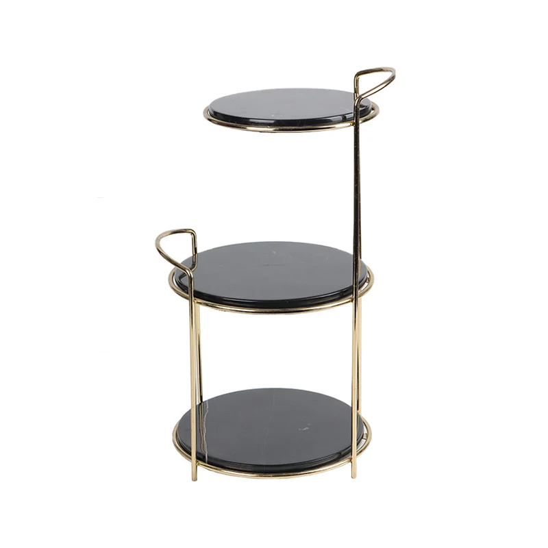 Modern Minimalist Marble PU Leather Hardware Round Desktop Storage Shelf 3-Tier Large Capacity Storage For Living Room & Entryway