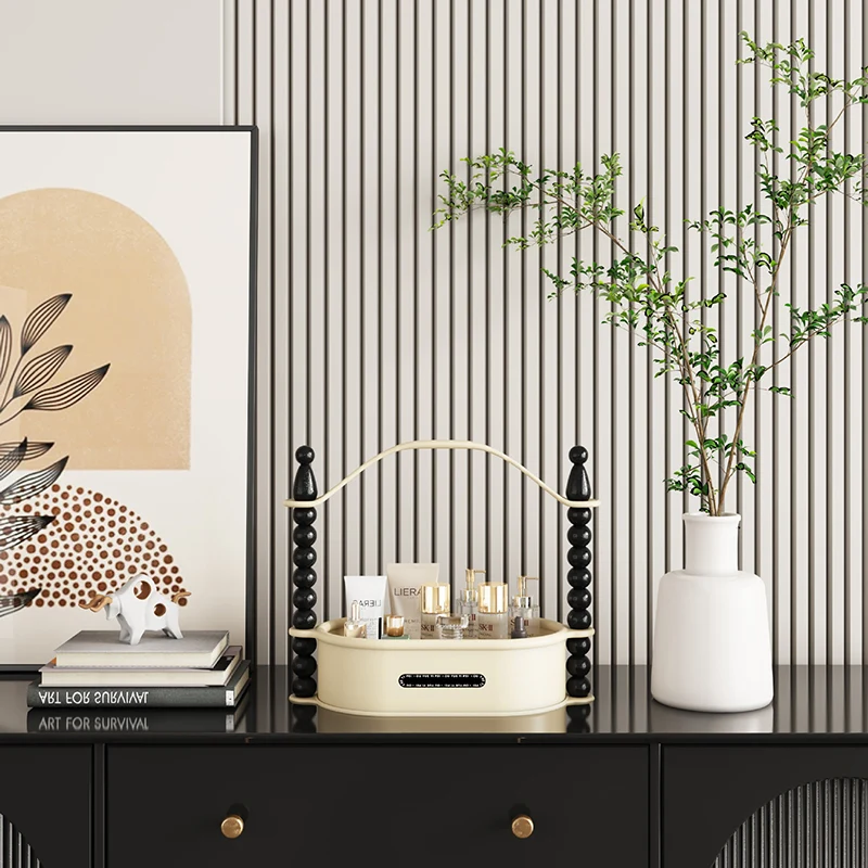 Contemporary Nordic High-Density Resin Oak Wood Oval Desktop Storage Shelf 1/2-Tier For Living Room & Entryway