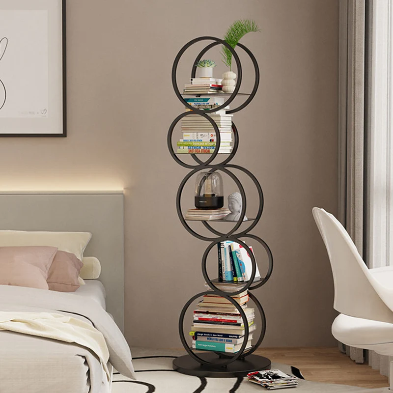 Modern Minimalist Carbon Steel Bubble Round Bookshelf 5-Tier Storage Display Rack For Living Room