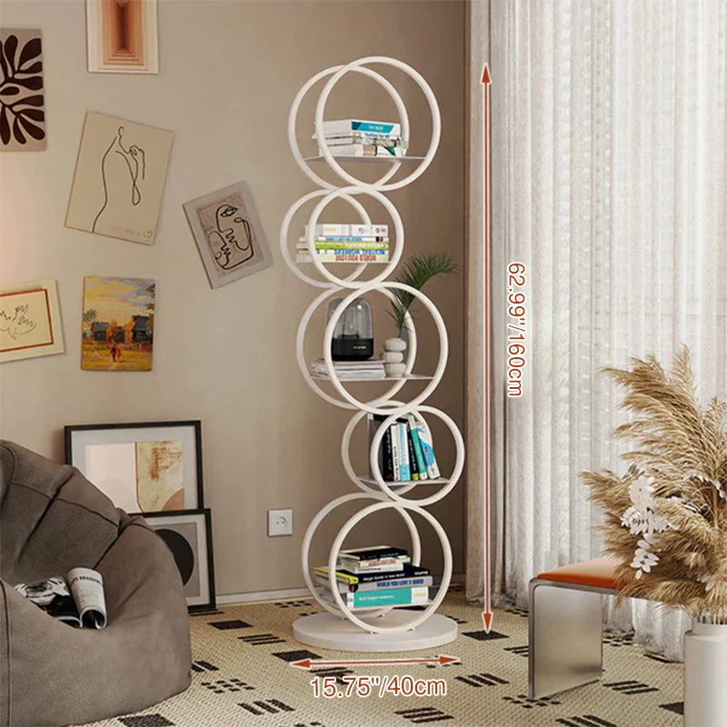 Modern Minimalist Carbon Steel Bubble Round Bookshelf 5-Tier Storage Display Rack For Living Room