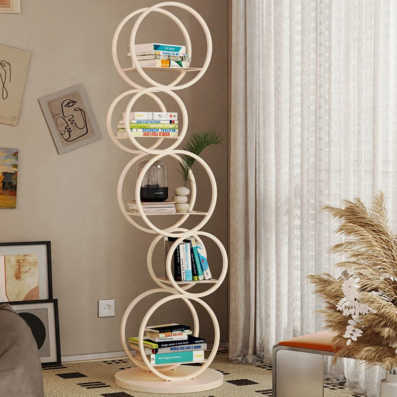 Modern Minimalist Carbon Steel Bubble Round Bookshelf 5-Tier Storage Display Rack For Living Room