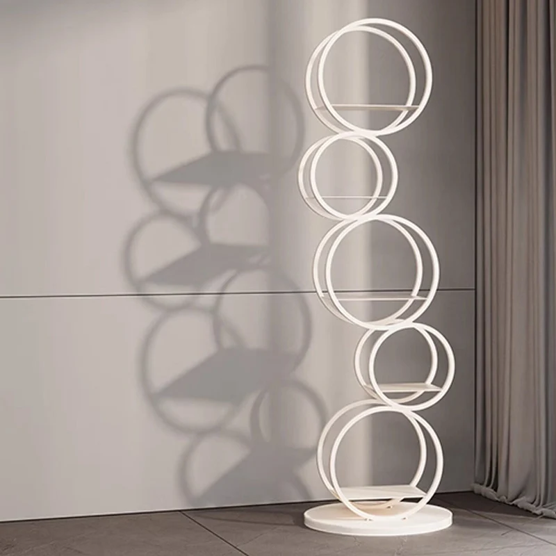 Modern Minimalist Carbon Steel Bubble Round Bookshelf 5-Tier Storage Display Rack For Living Room