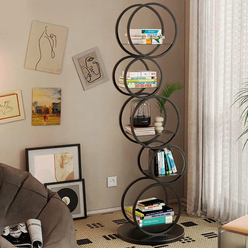 Modern Minimalist Carbon Steel Bubble Round Bookshelf 5-Tier Storage Display Rack For Living Room