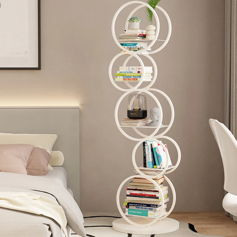 Modern Minimalist Carbon Steel Bubble Round Bookshelf 5-Tier Storage Display Rack For Living Room