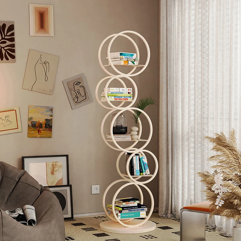 Modern Minimalist Carbon Steel Bubble Round Bookshelf 5-Tier Storage Display Rack For Living Room