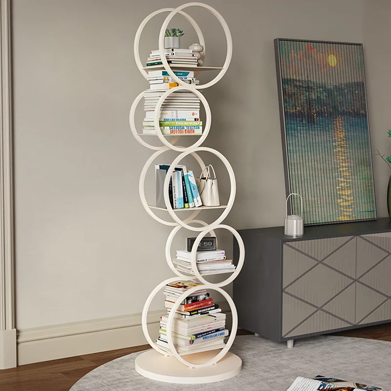 Modern Minimalist Carbon Steel Bubble Round Bookshelf 5-Tier Storage Display Rack For Living Room