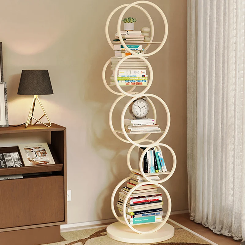 Modern Minimalist Carbon Steel Bubble Round Bookshelf 5-Tier Storage Display Rack For Living Room