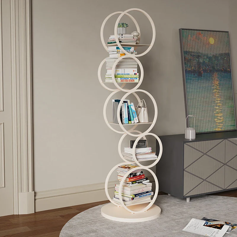 Modern Minimalist Carbon Steel Bubble Round Bookshelf 5-Tier Storage Display Rack For Living Room