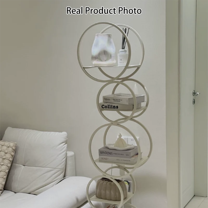 Modern Minimalist Carbon Steel Bubble Round Bookshelf 5-Tier Storage Display Rack For Living Room