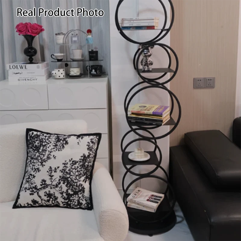 Modern Minimalist Carbon Steel Bubble Round Bookshelf 5-Tier Storage Display Rack For Living Room