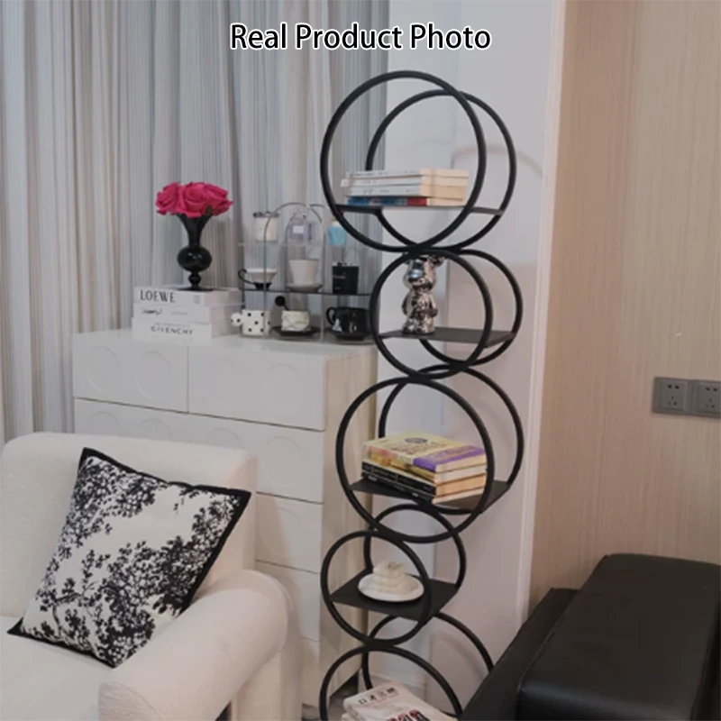 Modern Minimalist Carbon Steel Bubble Round Bookshelf 5-Tier Storage Display Rack For Living Room