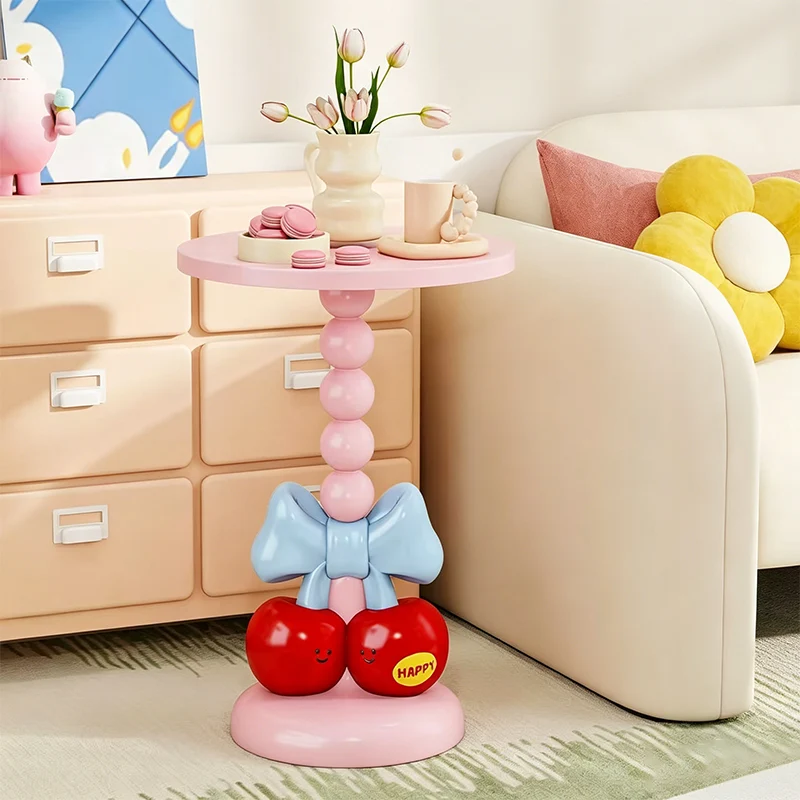 Contemporary Creative Cylindrical Spherical Bow-Shaped Resin Engineered Fiberboard Side Table 1-Tier For Living Room