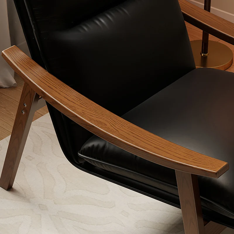 Contemporary Scandinavian Rectangular Iron Rubberwood Ecological Leather Velvet Accent Chair Backrest Armrests For Living Room