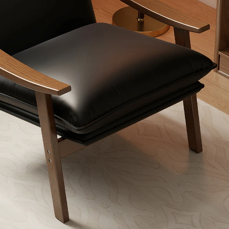 Contemporary Scandinavian Rectangular Iron Rubberwood Ecological Leather Velvet Accent Chair Backrest Armrests For Living Room