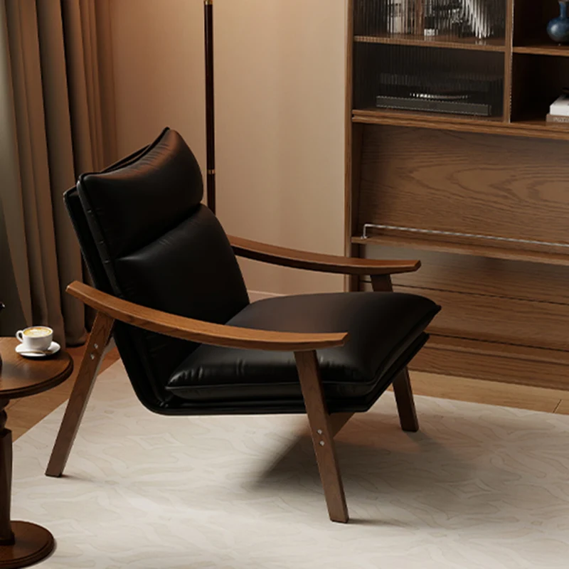 Contemporary Scandinavian Rectangular Iron Rubberwood Ecological Leather Velvet Accent Chair Backrest Armrests For Living Room