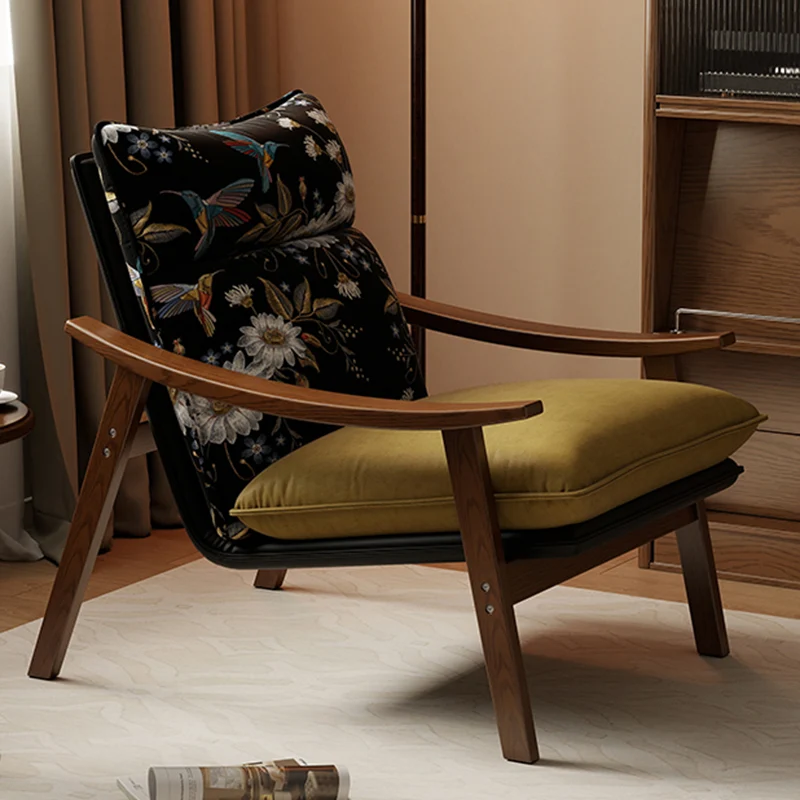 Contemporary Scandinavian Rectangular Iron Rubberwood Ecological Leather Velvet Accent Chair Backrest Armrests For Living Room