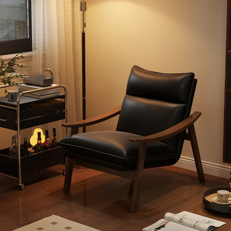 Contemporary Scandinavian Rectangular Iron Rubberwood Ecological Leather Velvet Accent Chair Backrest Armrests For Living Room
