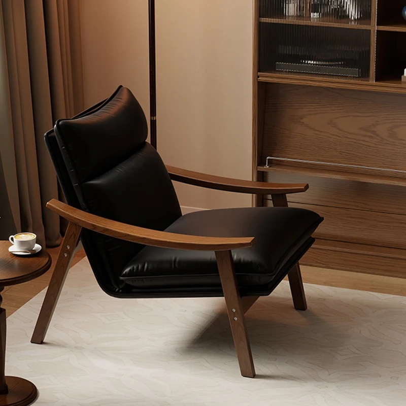 Contemporary Scandinavian Rectangular Iron Rubberwood Ecological Leather Velvet Accent Chair Backrest Armrests For Living Room