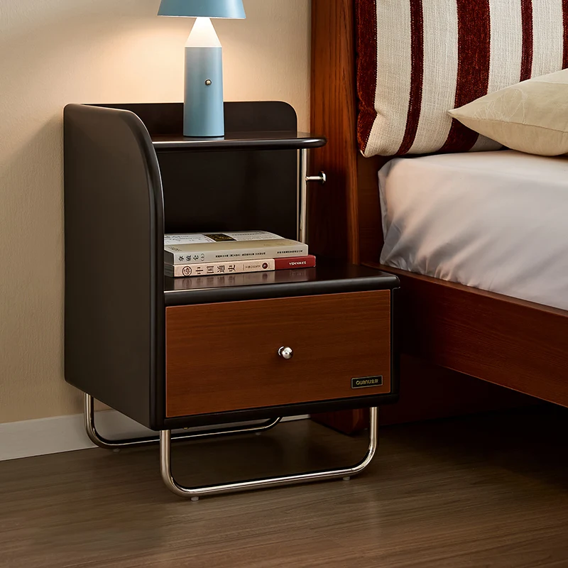 Contemporary Scandinavian Irregular Rectangular MDF Stainless Steel Nightstand 1-Drawer For Bedroom