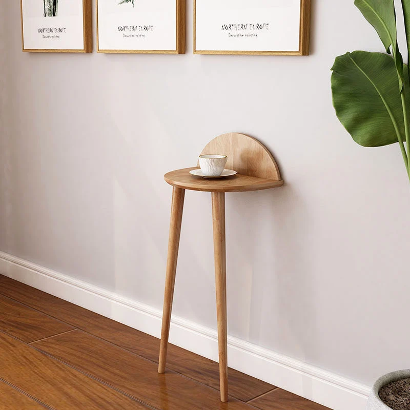 Contemporary Nordic Arc-Shaped Cylindrical High-Leg Design Rubberwood Side Table 1-Tier For Living Room