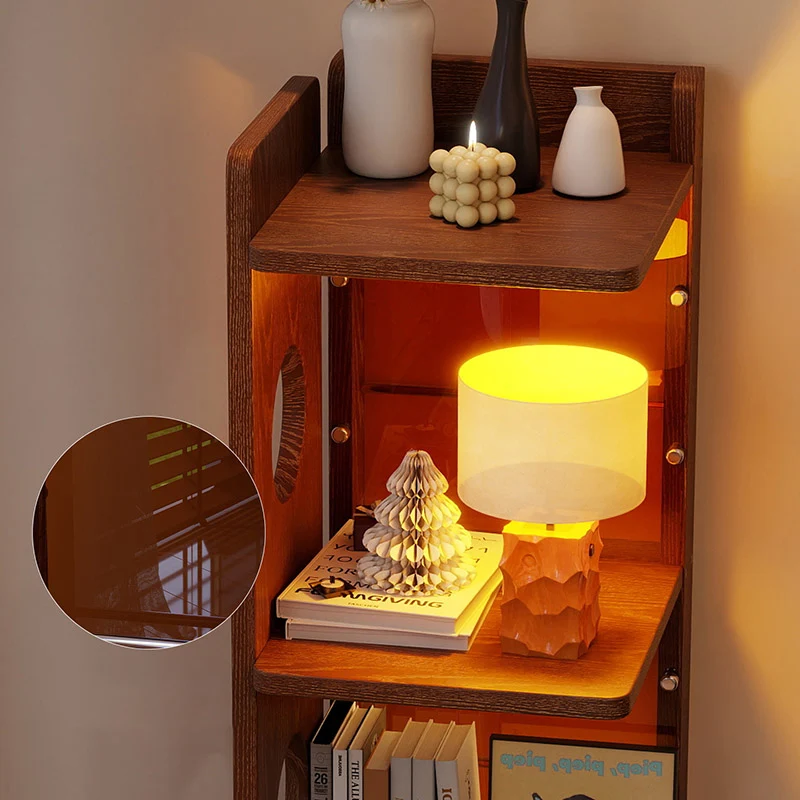 Modern Mid-Century Rectangular Rubberwood Movable Floor-Standing Corner Storage Shelf 4-Tier For Living Room & Bedroom