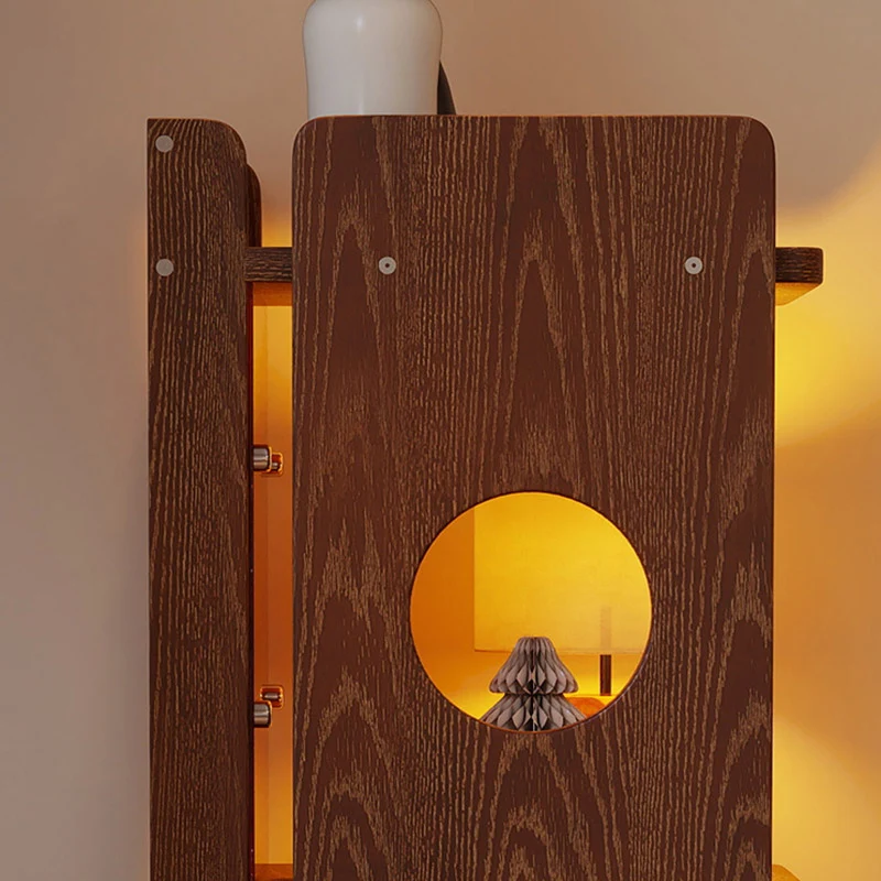 Modern Mid-Century Rectangular Rubberwood Movable Floor-Standing Corner Storage Shelf 4-Tier For Living Room & Bedroom