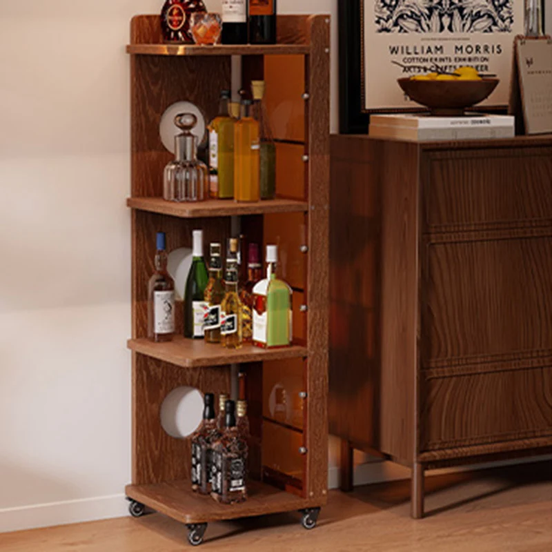 Modern Mid-Century Rectangular Rubberwood Movable Floor-Standing Corner Storage Shelf 4-Tier For Living Room & Bedroom