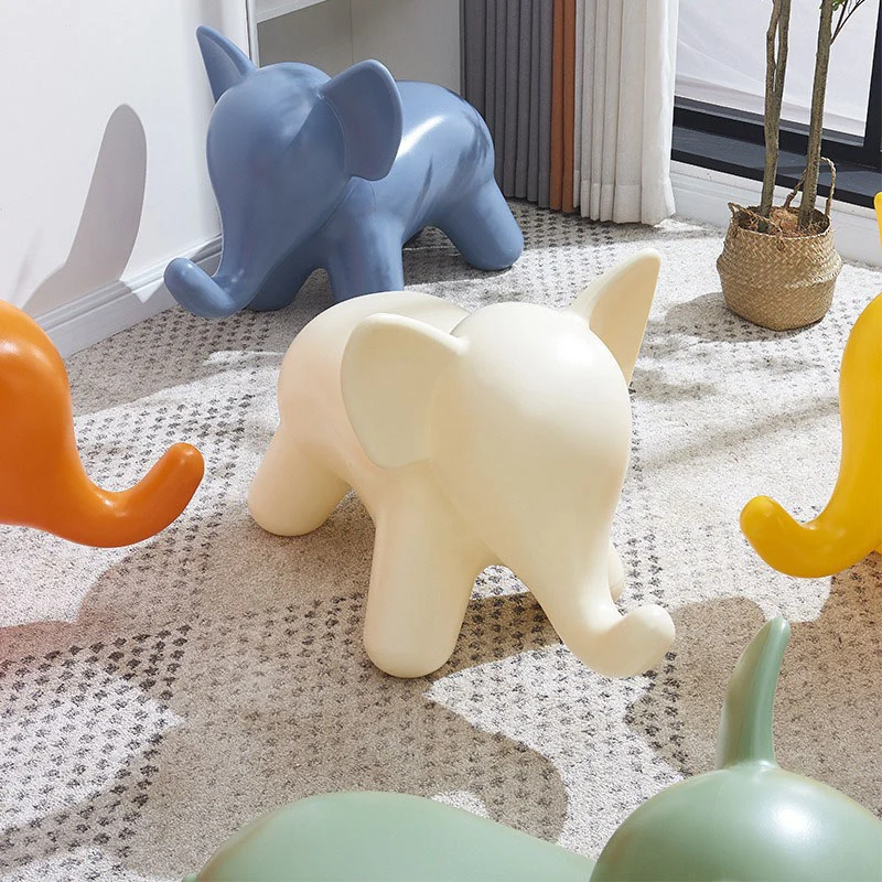 Modern Art Deco PE Plastic Cartoon Elephant Kids Low Stool Backless Armless For Living Room